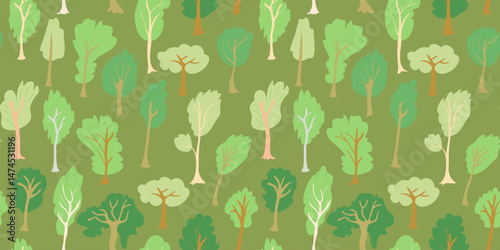 seamless pattern of simple trees in doodle style. Template for background, wallpaper, banner, backdrop, decoration, wrapping, packaging, prints, textile