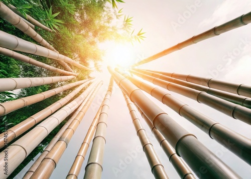 Lush Green Bamboo Forest Summer Sunlight Upward View