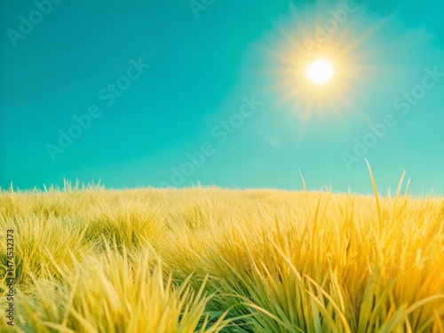 Lush Green Grass Meadow on a Sunny Day - Summer Landscape Stock Photo