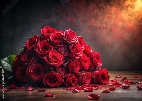 Lush Pile of Red Roses - Romantic Floral Arrangement Stock Photo