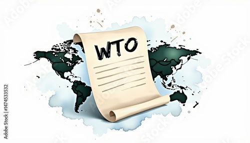 World trade organization, wto acronym on paper signifying global and economic cooperation