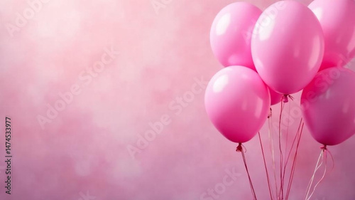 Pink balloons on light-pink background. Party celebration background. Text space