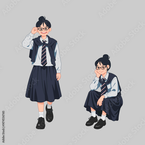 Glasses-wearing schoolgirl

