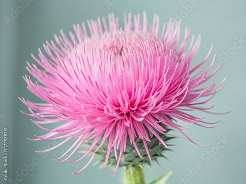 Macro Photography: Delicate Rocking Thistle Blooming in Gentle Breeze