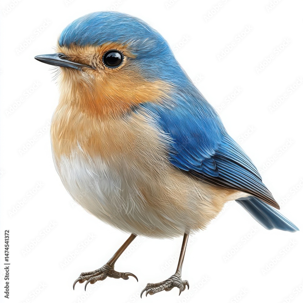 Obraz premium Vibrant bluebird perched gracefully, showcasing its colorful feathers and charming expression. Isolate on white background