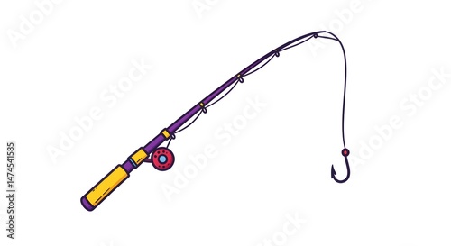 Cartoon Fishing Rod Illustration on White