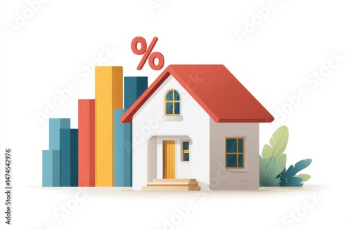House featuring a percentage sign on the roof representing high mortgage rates and financial challenges in housing