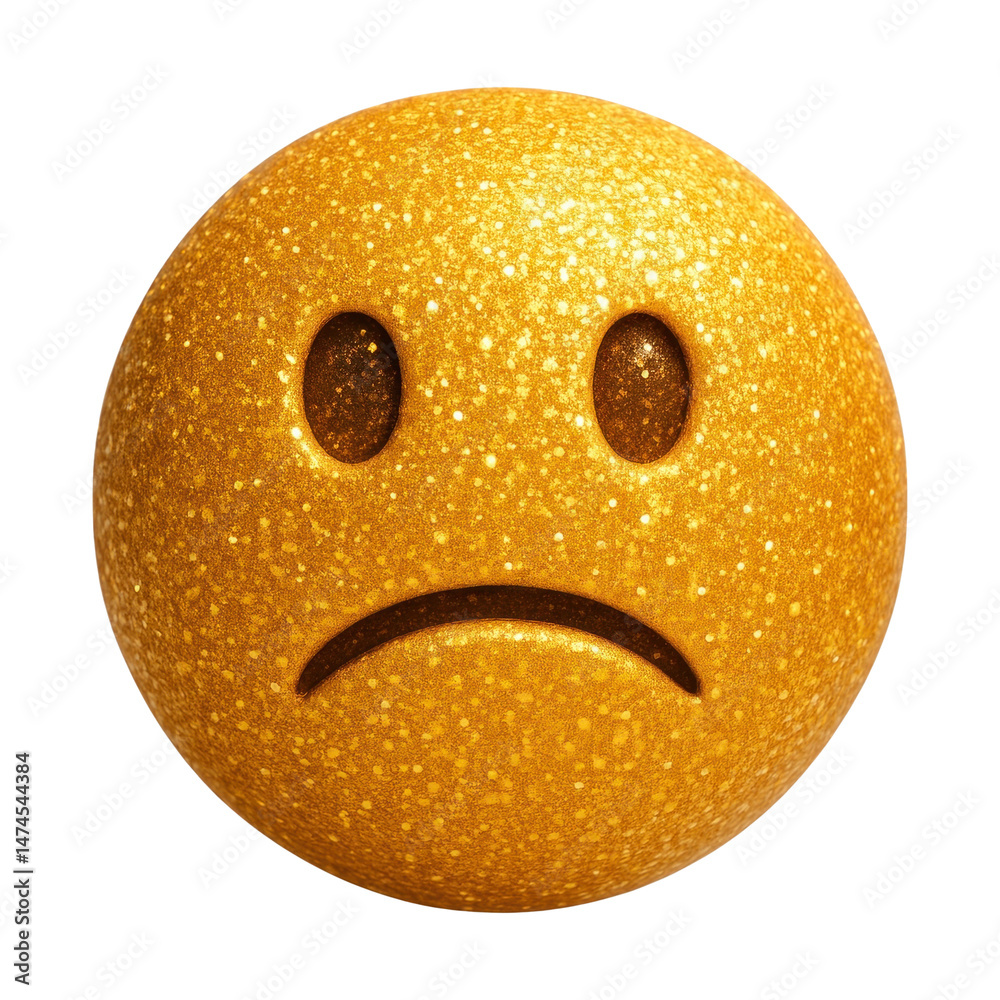 Fototapeta premium PNG Glittery golden sad emoji