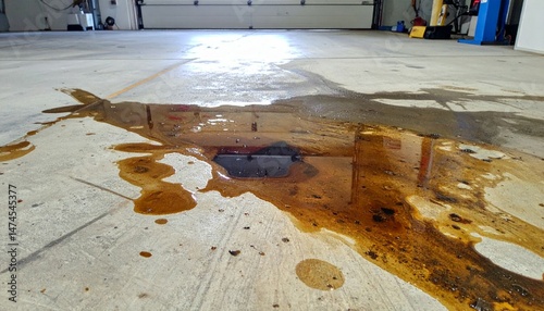 Spill on Concrete Floor in Industrial Garage Environment