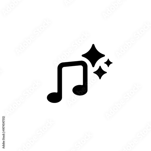 Ai icon featuring a music note with sparkles, ideal for digital audio and media applications.