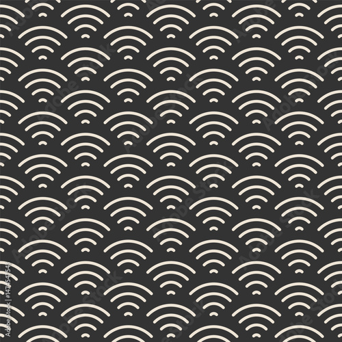 Wireless signal seamless vector pattern background for tech design, network branding, digital wallpaper, connectivity graphics