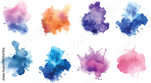 Set of color vector watercolor stains Set of watercolor paint stains and design elements