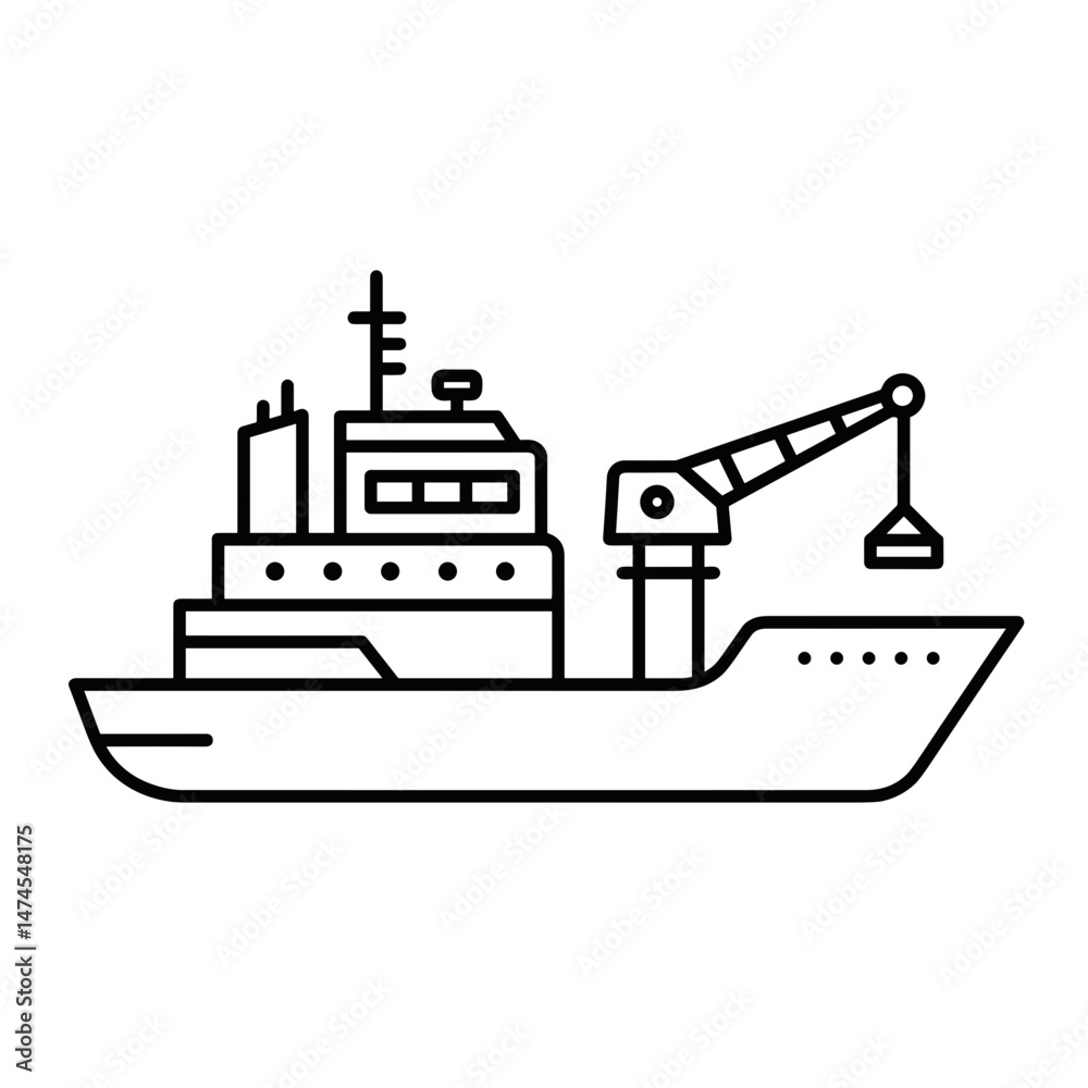 Obraz premium Oil Supply Ship with Crane Icon in Minimalist Style 