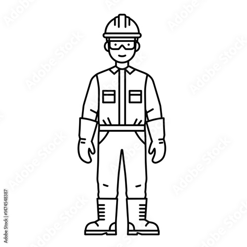 Oil worker in safety gear standing in front of a simple background  