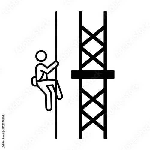 Oil worker climbing an oil rig in a minimalist style  