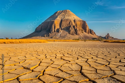Majestic Mountain Over Arid Rice Paddies - Dramatic Landscape Photography