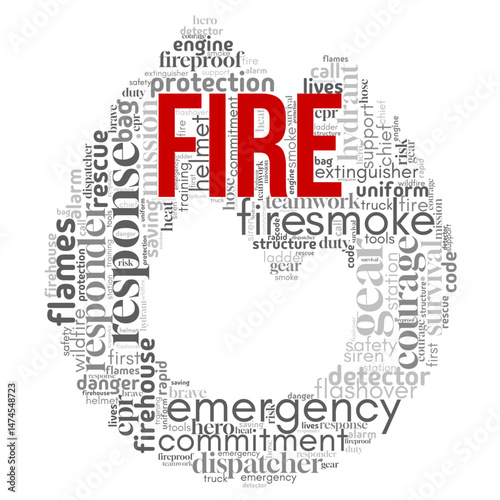 Word cloud centered on "Fire", featuring words about heat, energy, danger, and transformation. Ideal for designs related to flames, power, emergency, or symbolic intensity