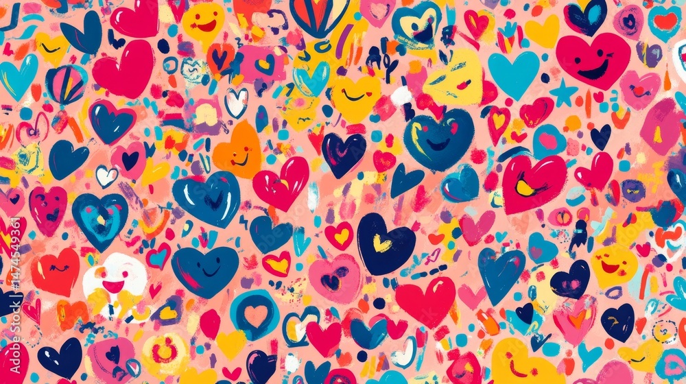 Fototapeta premium Colorful heart patterns celebrating love abstract art vibrant environment positive vibes digital illustration