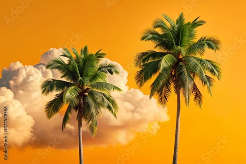 Majestic Palm Trees Against Dreamy Cloudscape - Tropical Vacation Background
