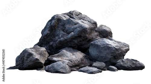Rock formation with multiple boulders set on a transparent background