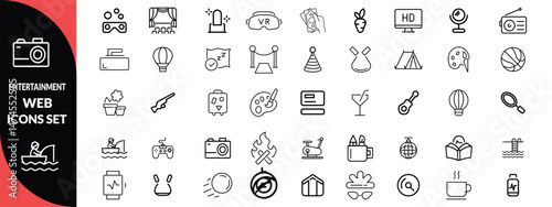 Entertainment set of web icons in line style. Lifestyle and Entertainment icons for web and mobile app. Theater, cinema, video, dance, theater, game. Vector illustration