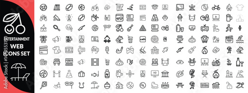 Entertainment set of web icons in line style. Lifestyle and Entertainment icons for web and mobile app. Theater, cinema, video, dance, theater, game. Vector illustration