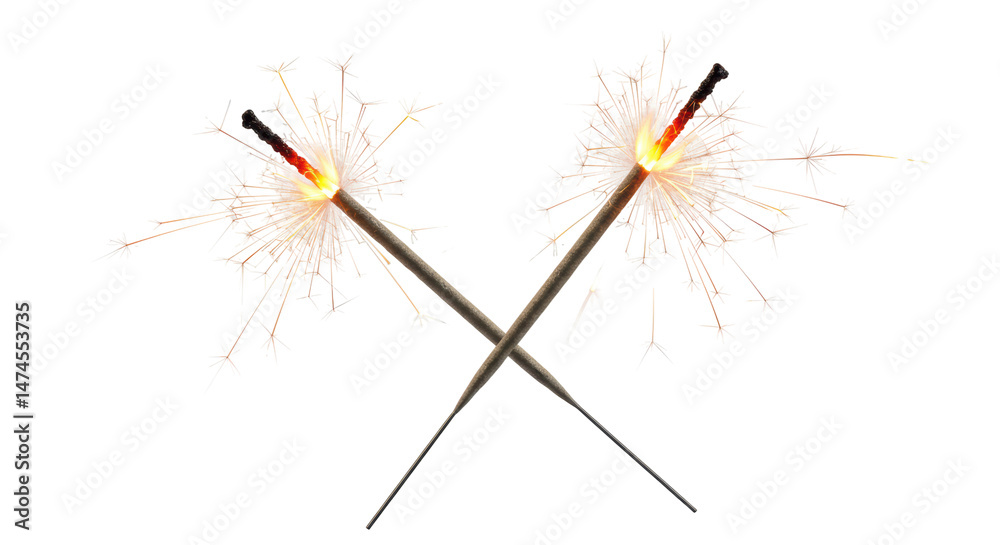 Isolated Two Crossed Sparklers Isolated Two Crossed Sparklers
