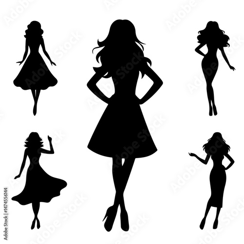 Women in Dresses Silhouette Set for Fashion and Elegance Design