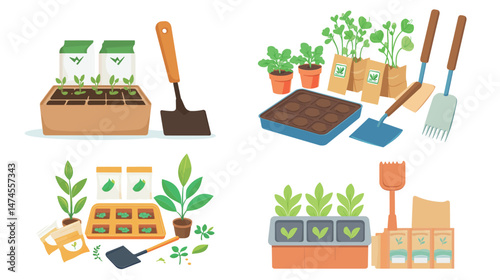 Organized Garden Kit with Seed Packets – Detailed Vector Illustration