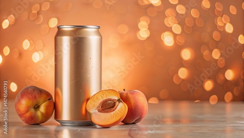 Wallpaper Mural Minimalist Orange Soda Can with Peach Slices on Blue - Bokeh Background Stock Photo Torontodigital.ca