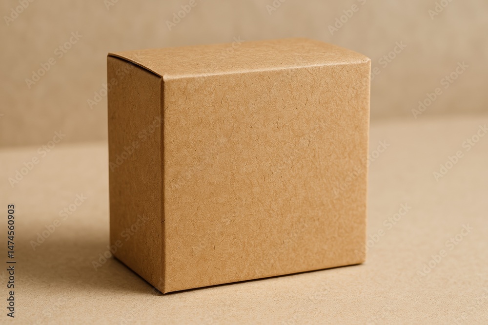 Small closed recycled cardboard box on brown surface, perfect for sustainable packaging