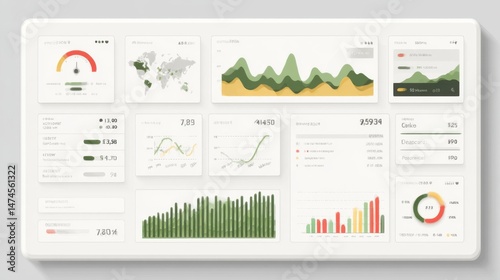 Modern dashboard interface displaying data visualization with charts and graphs in detail