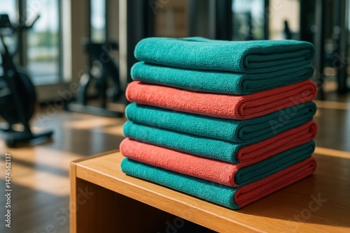 Obraz na płótnie Soft, absorbent towels await gym goers, promoting hygiene and comfort during workouts w salonie