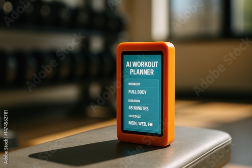 Obraz na płótnie AI workout planner on a small device shows a full body workout in a gym setting w salonie
