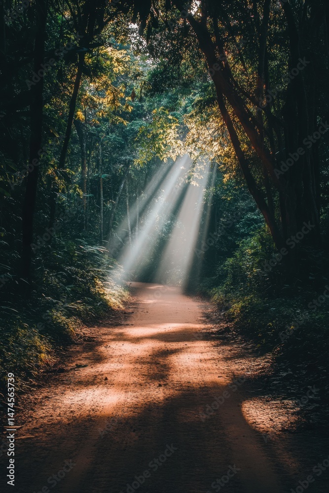 Fototapeta premium Forest Path with Sun Rays