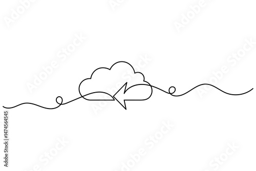 Cloud storage continuous one line drawing and minimalist design.
