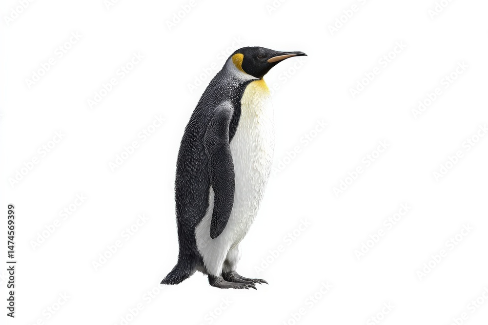 Fototapeta premium Majestic king penguin standing tall against a white background.