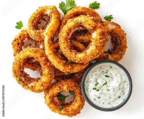 Crispy fried squid rings with creamy sauce