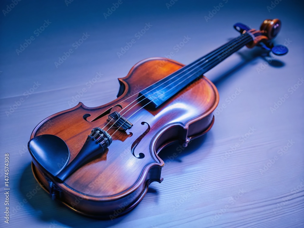 Fototapeta premium Nighttime Interior Violin Close-up: Exquisite Wood Grain Detail