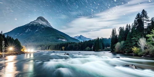 North Vancouver River, Mountain Night Scene - Stunning Night Photography