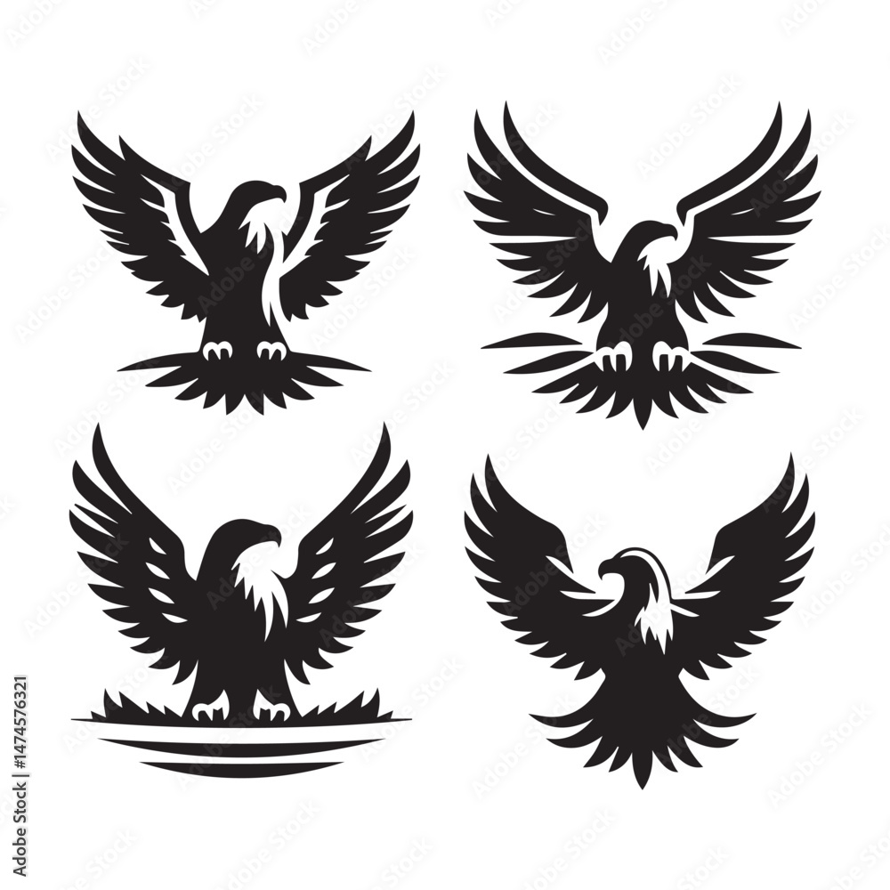 Obraz premium Black Eagle Icons Vector Set