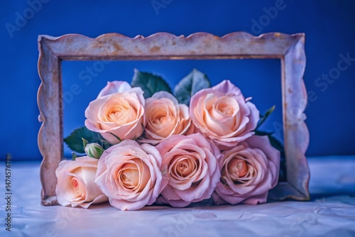 Pale Pink Roses Macro Photography on Antique Yellowed Paper - Vintage Floral Background