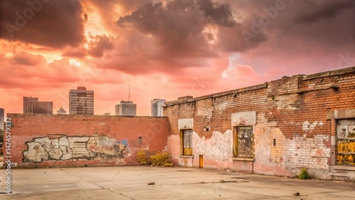 Panoramic Grunge Urban Decay: Distressed Brick Wall, Graffiti Art