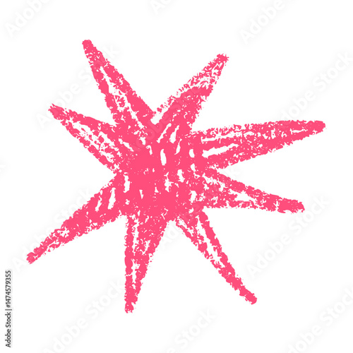 Pink abstract brush shapes with doodle stars, flowers, and geometric elements. Fun and modern hand-drawn collage in a colorful organic style. Flat vector illustration isolated on white background.