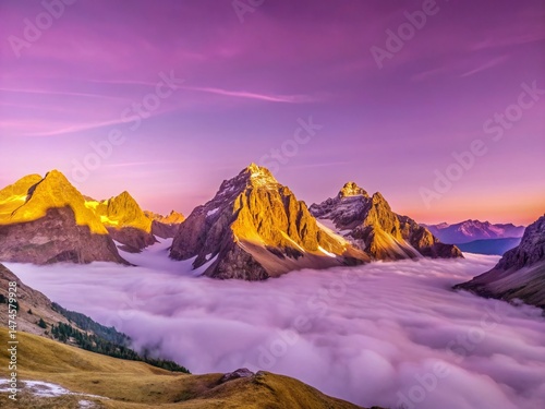 Panoramic Landscape Photography: Serene Mountain Vista at Dawn - Breathtaking Scenery