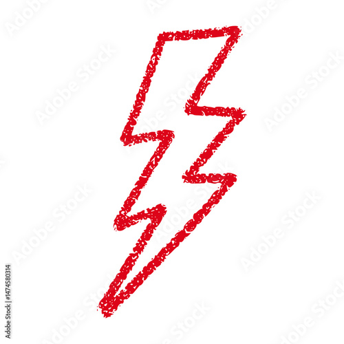 Red Hand-drawn doodle elements lightning, thunderbolt sketchy crayon scribble style with rock vibe. Flat vector illustration isolated on white background.