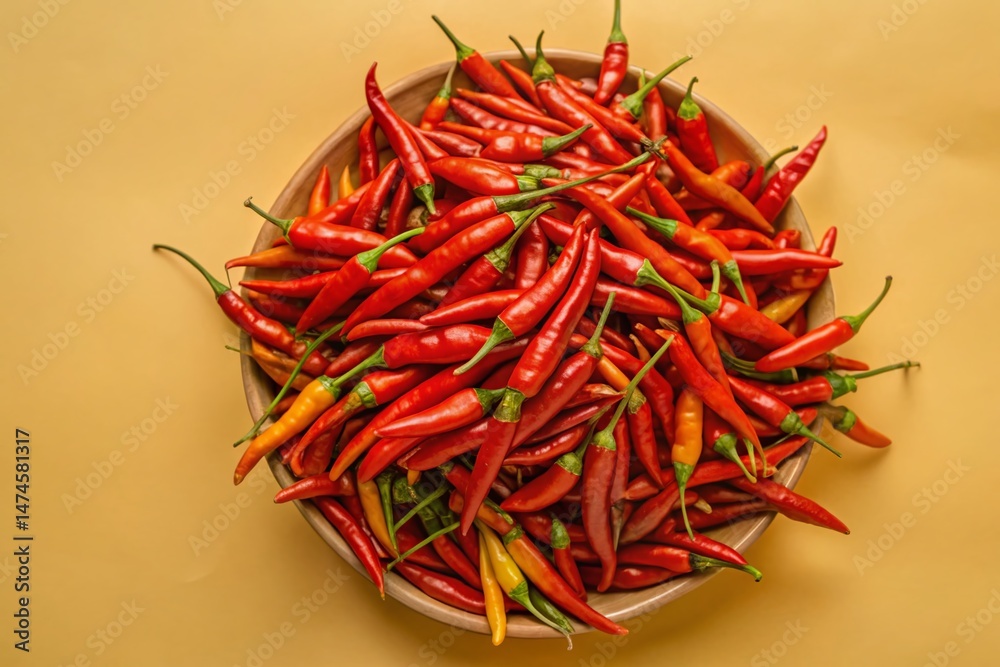 Fototapeta premium Panoramic Top View of Spicy Red Chili Peppers at a Vibrant Market