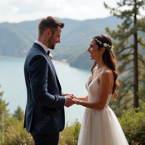 Intimate elopement, bride and groom, secluded destination, vows exchange, breathtaking view