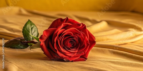 Panoramic View of Single Red Rose on Crisp White Sheet
