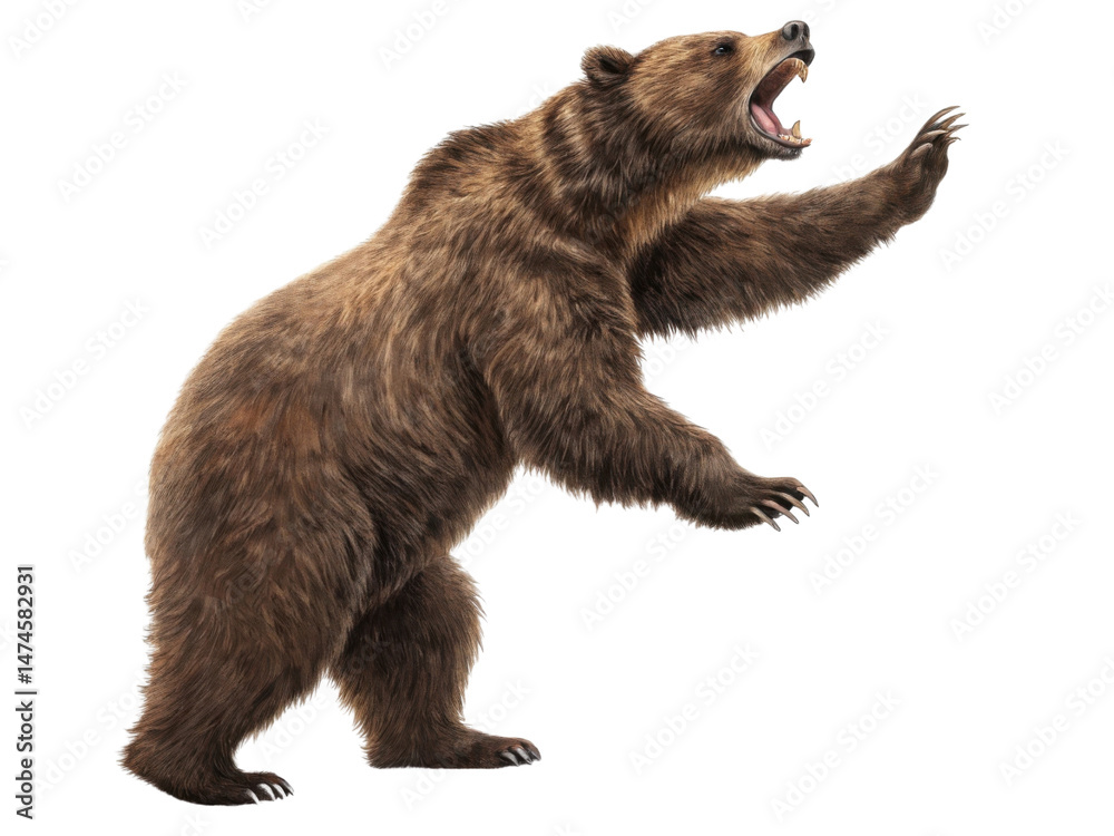 Obraz premium Fierce bear stands tall in market, showcasing its strength and wild beauty. This powerful creature captures attention with its impressive presence